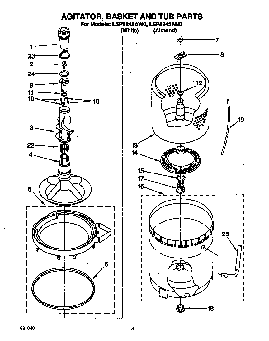 Agitator, basket and tub