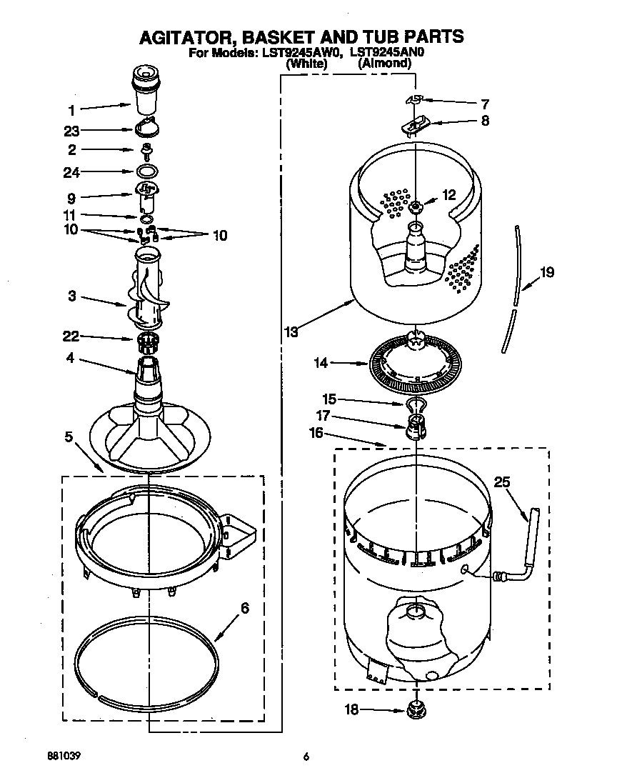 Agitator, basket and tub