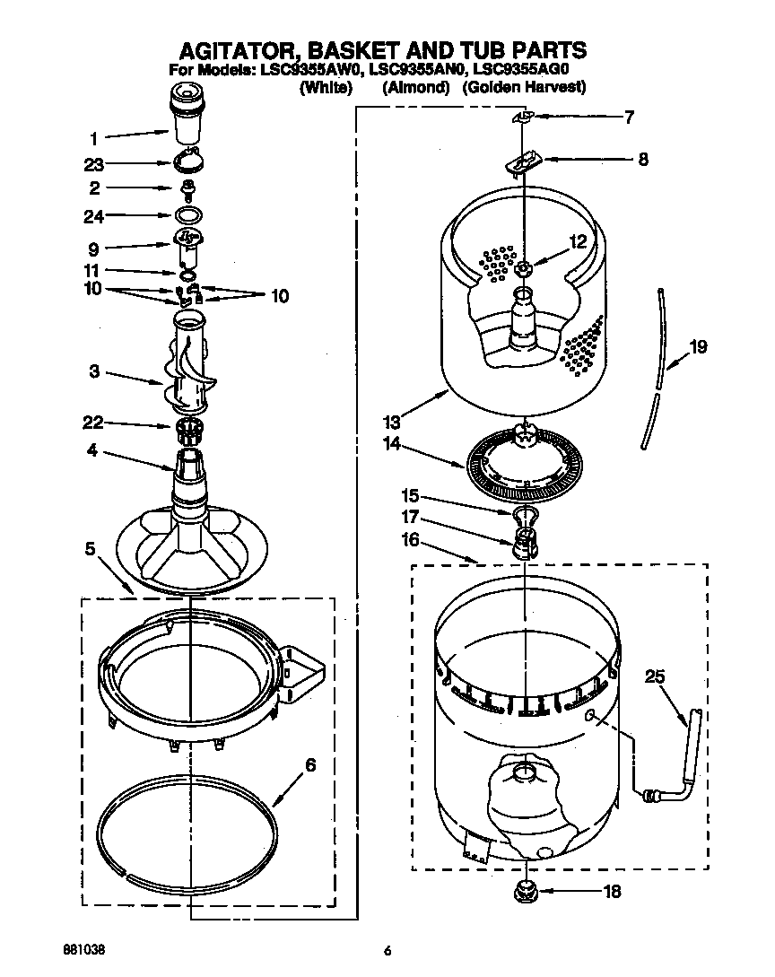 Agitator, basket and tub