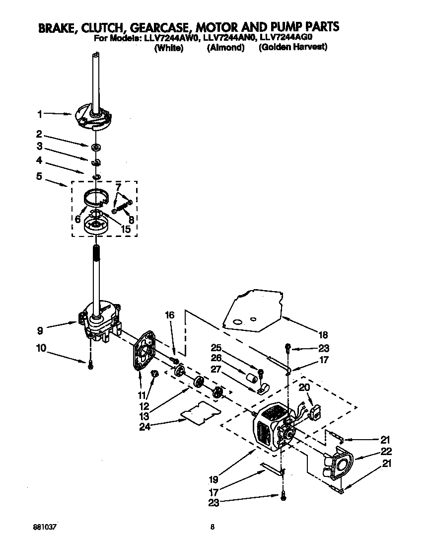 Brake, clutch, gearcase, motor and pump