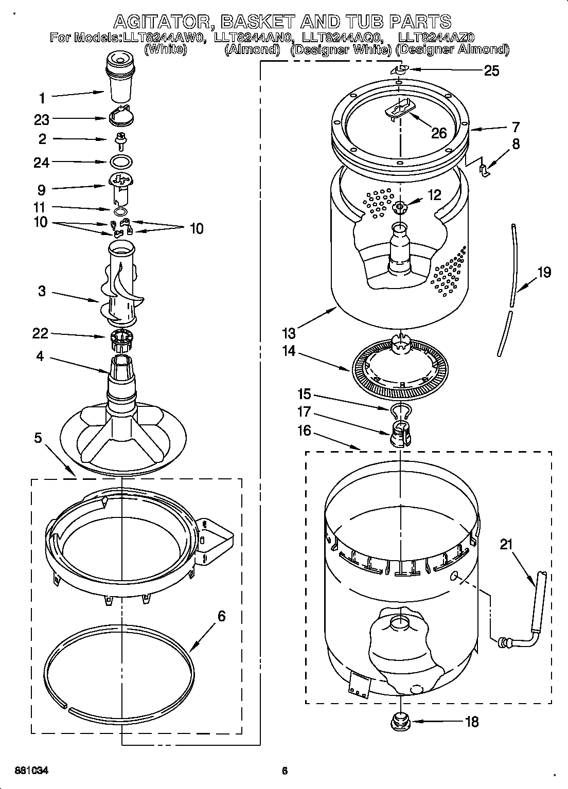 Agitator, basket and tub