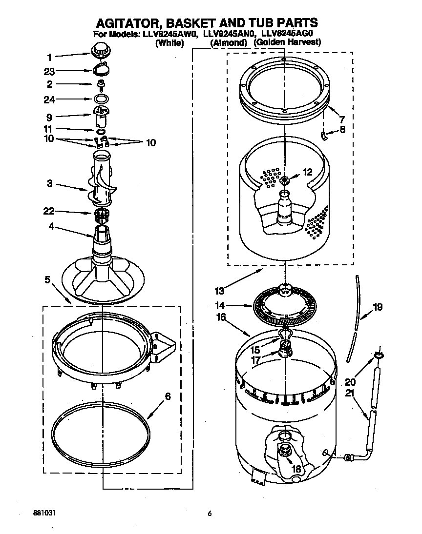 Agitator, basket and tub