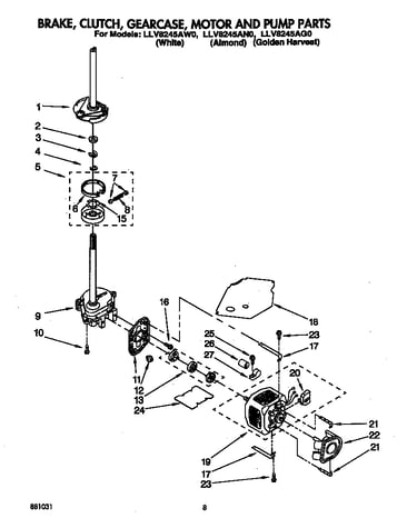 Brake, clutch, gearcase, motor and pump