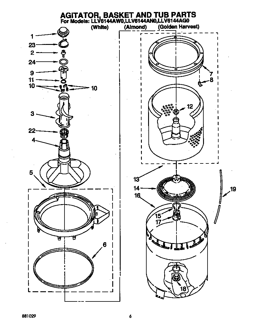 Agitator, basket and tub