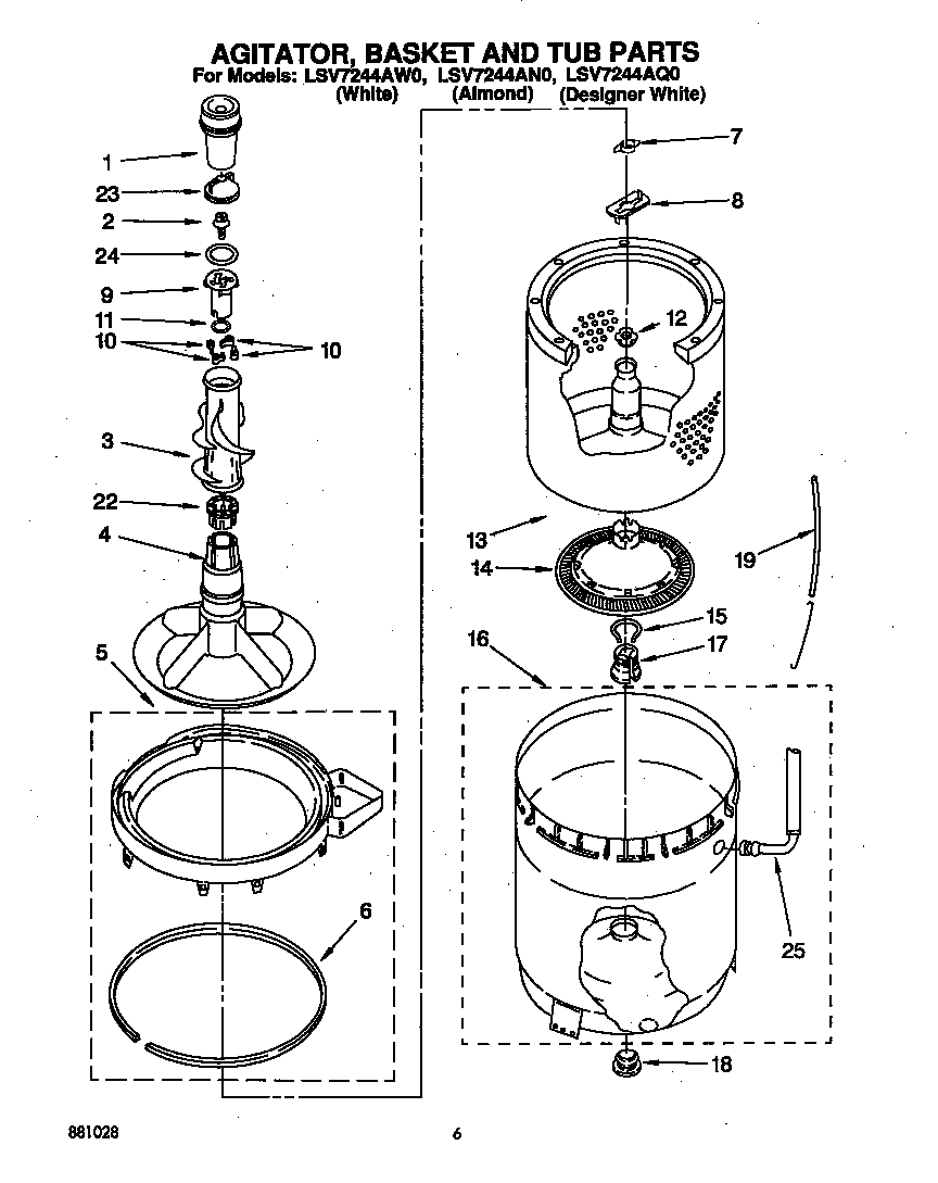 Agitator, basket and tub
