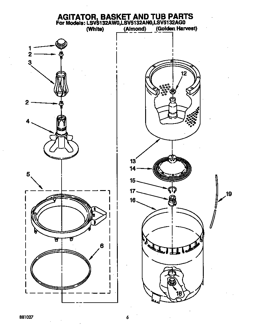 AGITATOR, BASKET AND TUB