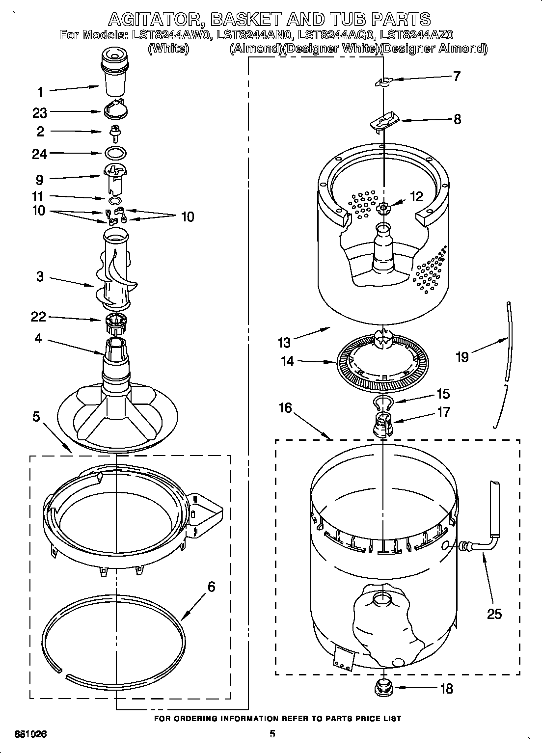 AGITATOR, BASKET AND TUB