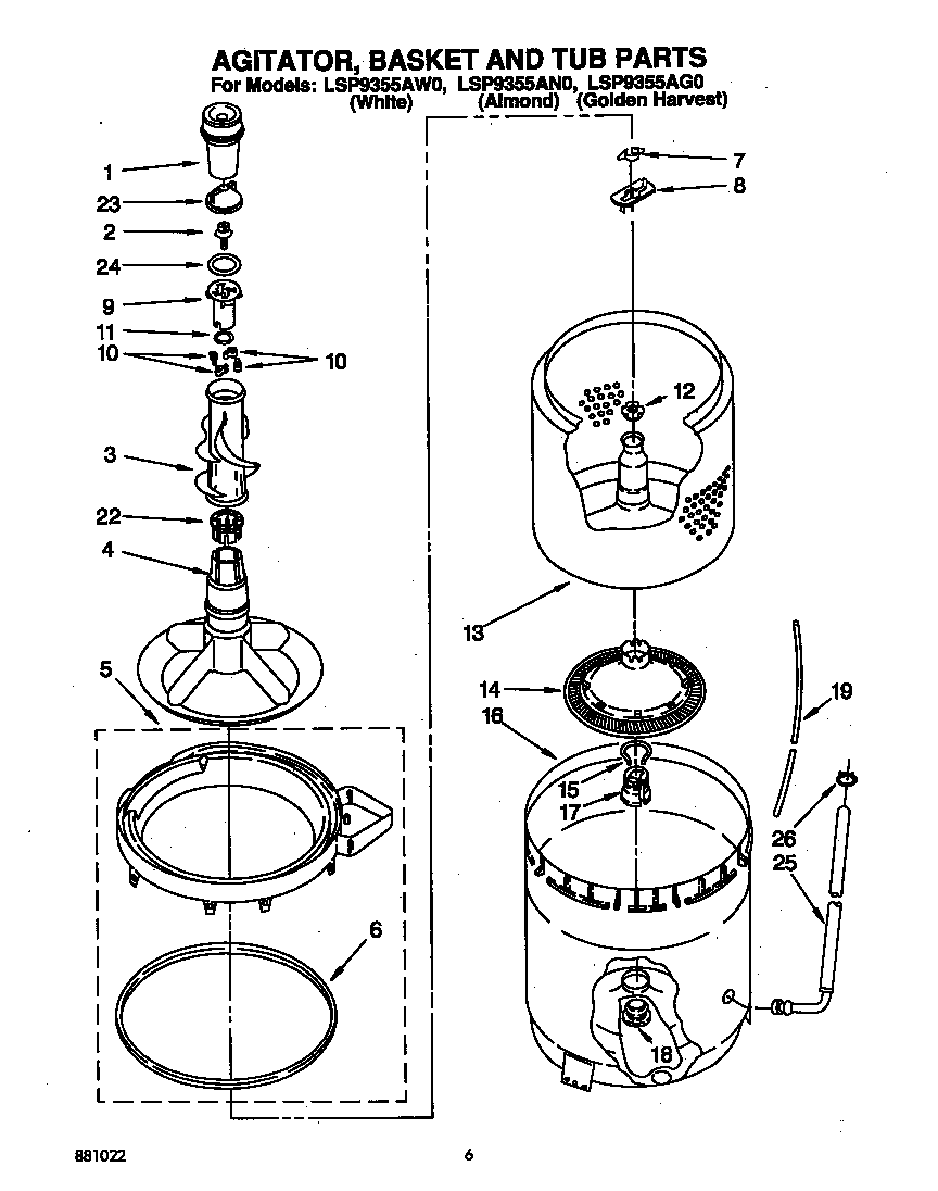 AGITATOR, BASKET AND TUB