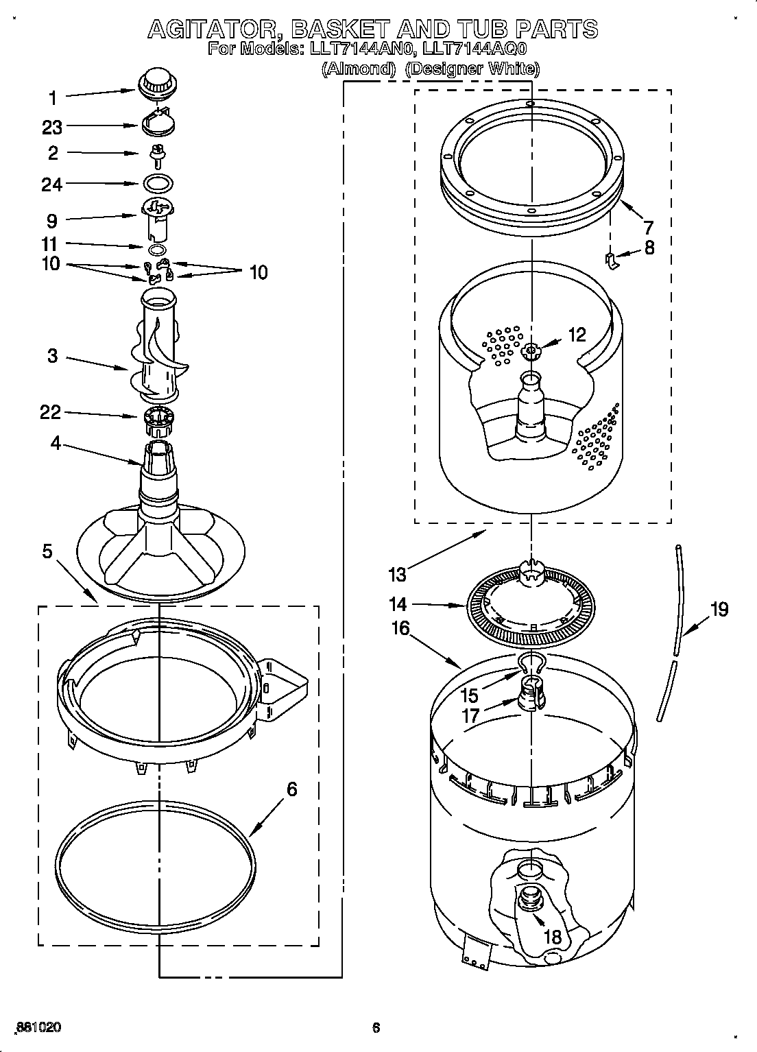 Agitator, basket and tub