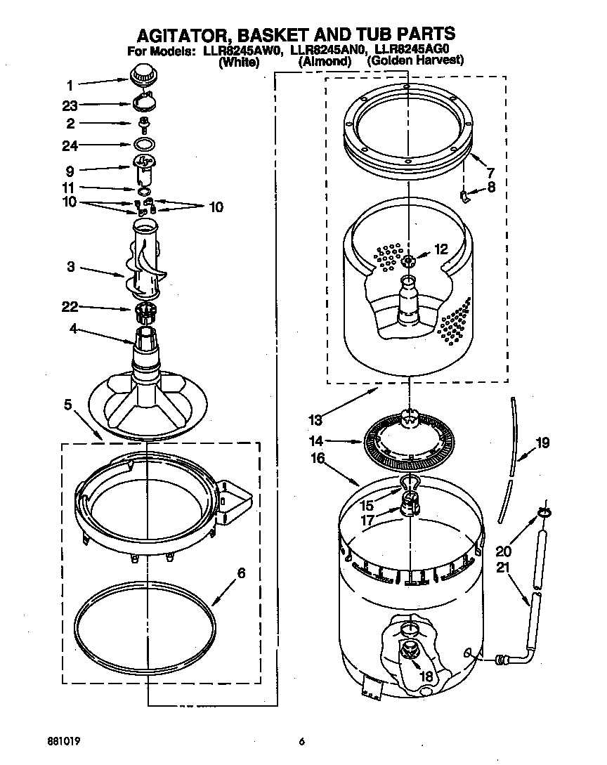 Agitator, basket and tub