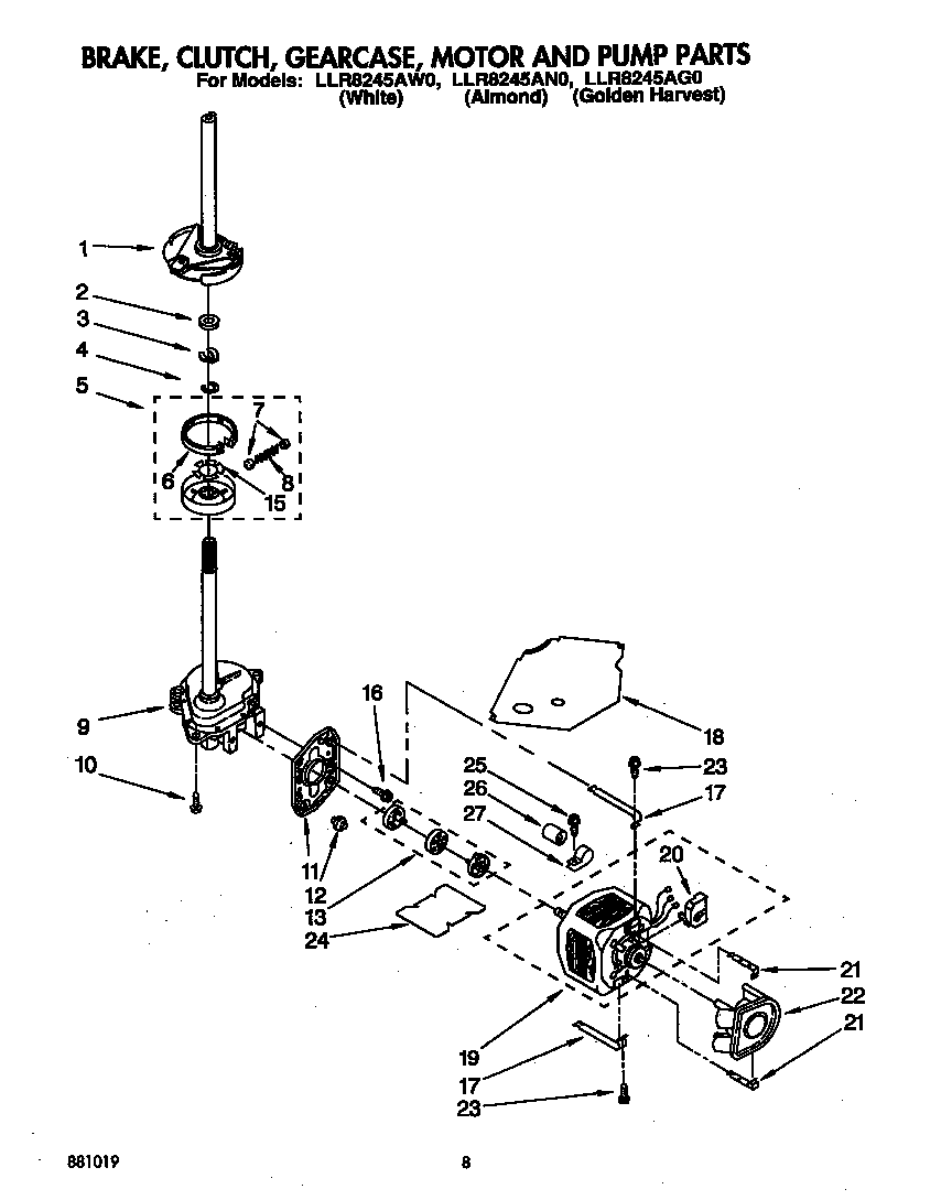 Brake, clutch, gearcase, motor and pump