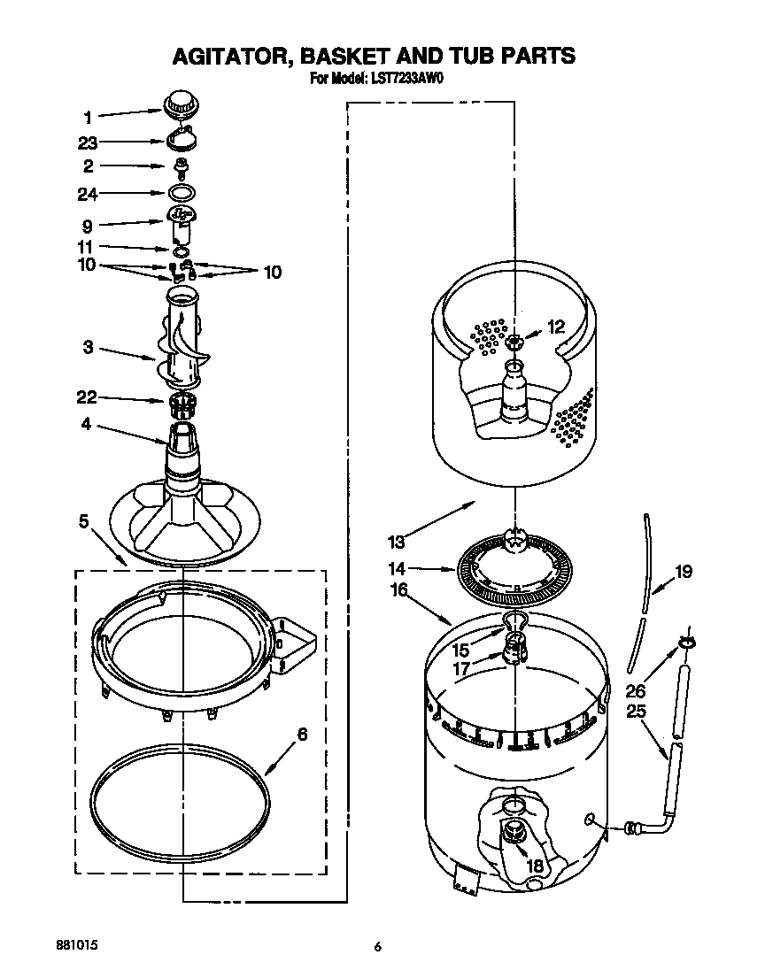 AGITATOR, BASKET AND TUB