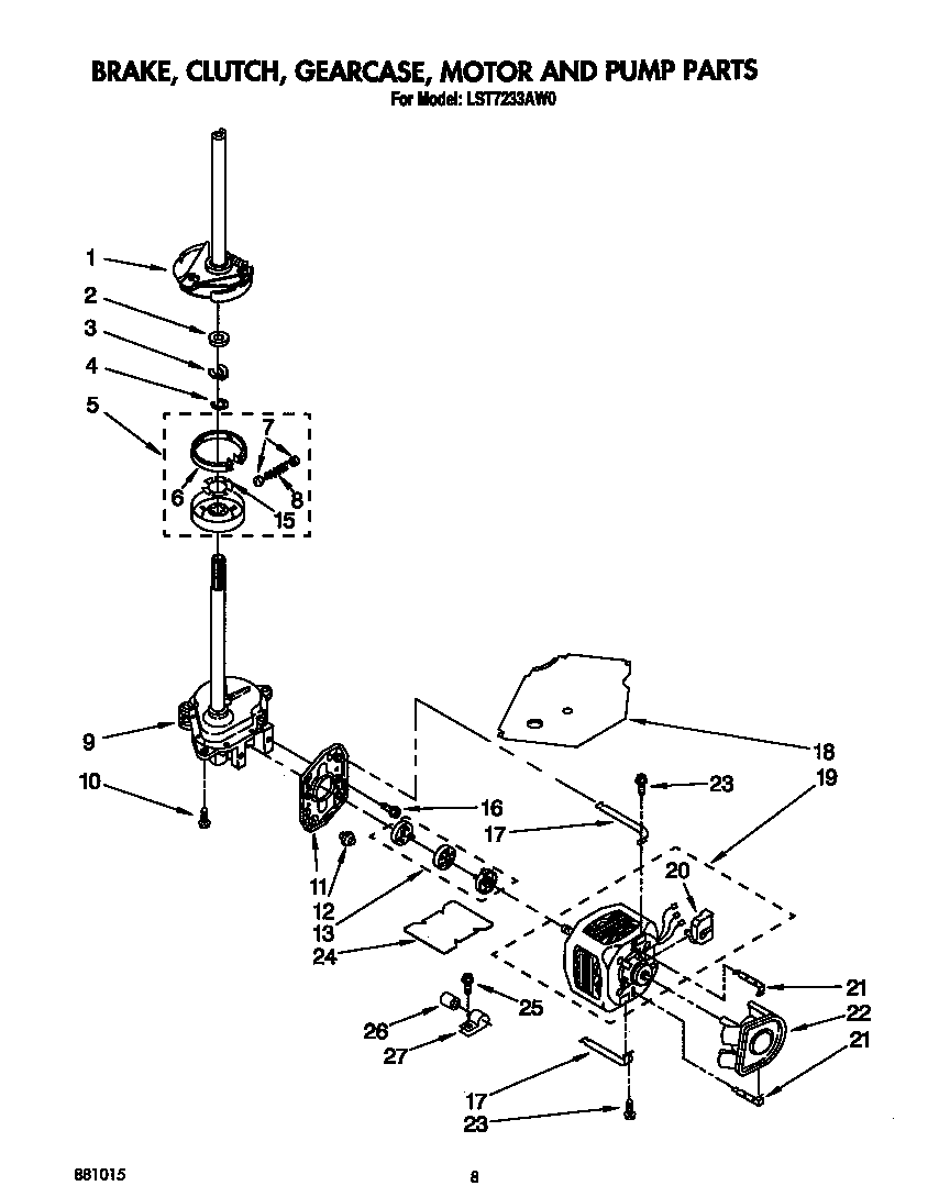 Brake, clutch, gearcase, motor and pump