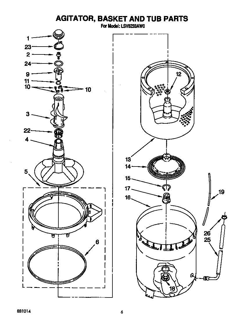 AGITATOR, BASKET AND TUB