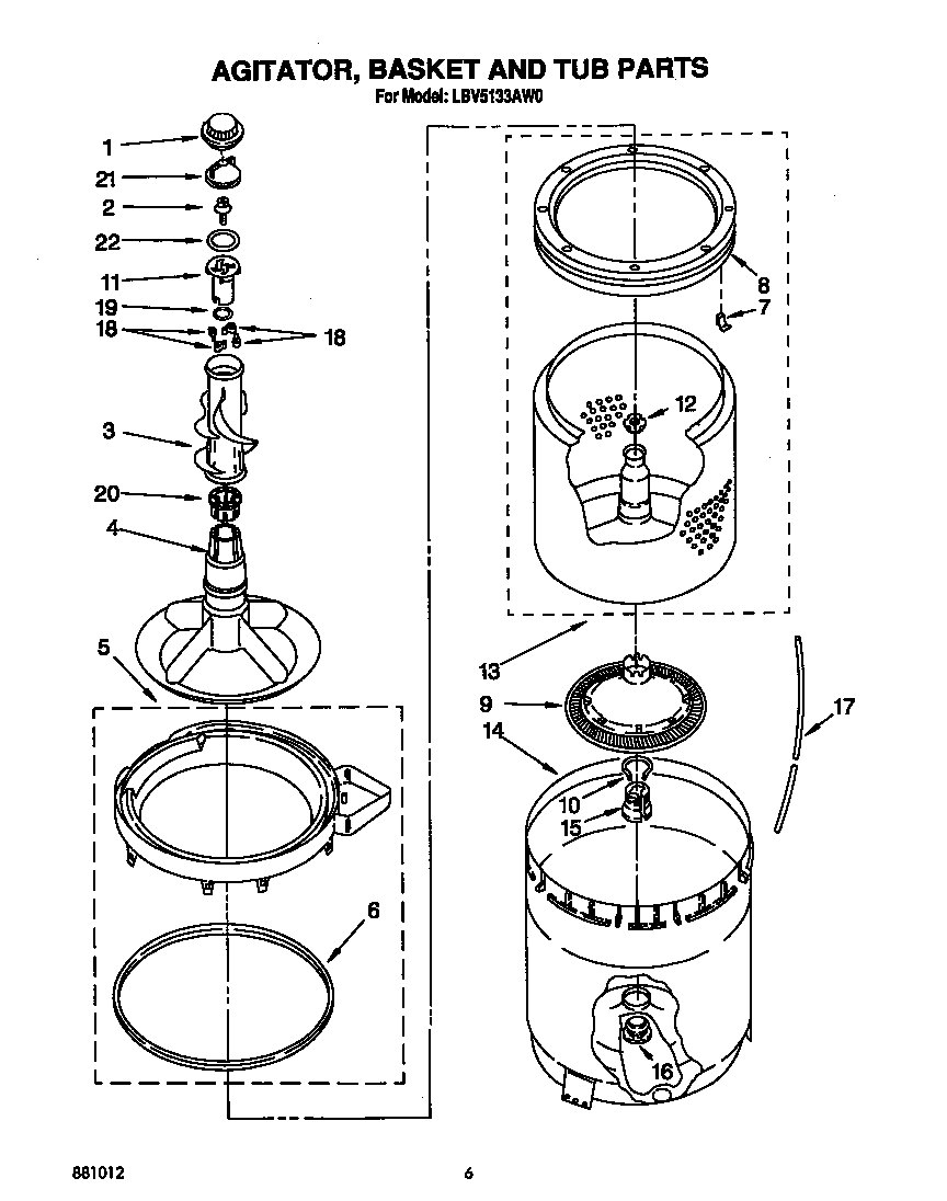 Agitator, basket and tub