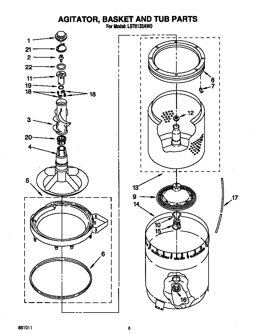 Agitator, basket and tub