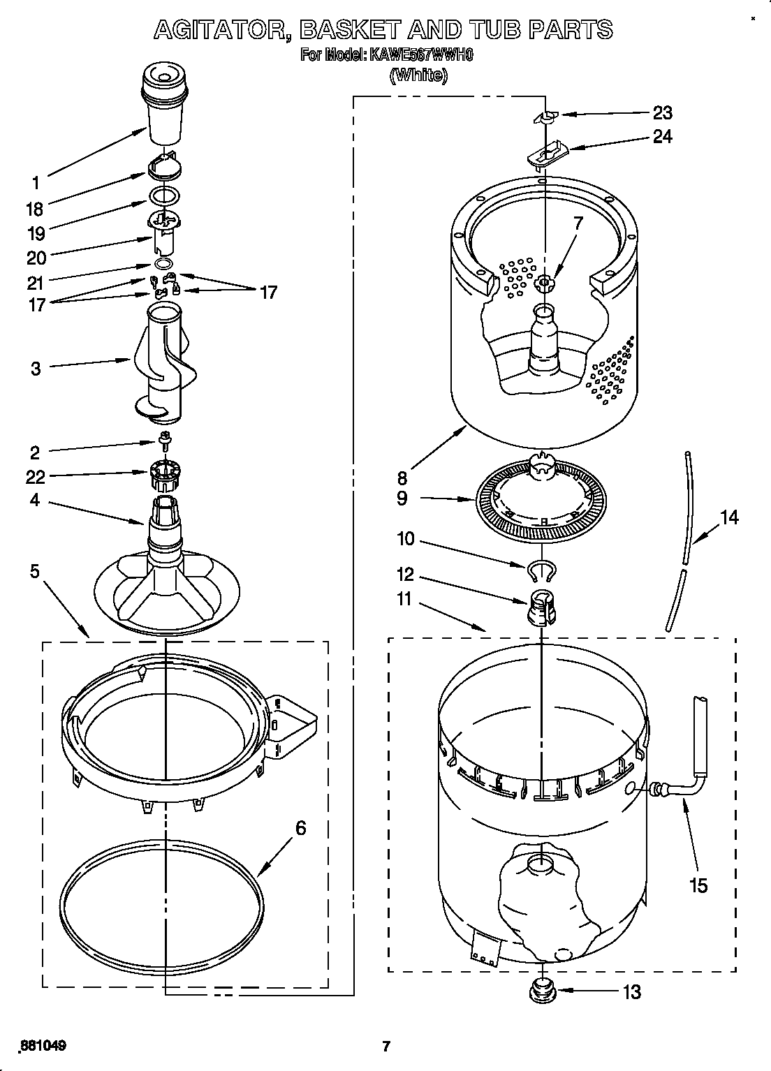 Agitator, basket and tub