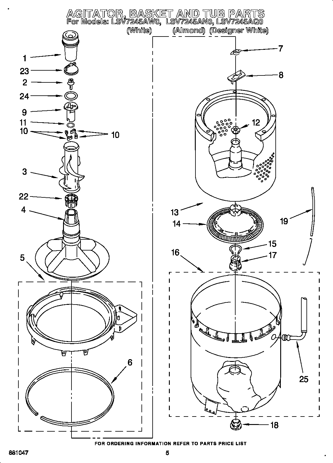 Agitator, basket and tub