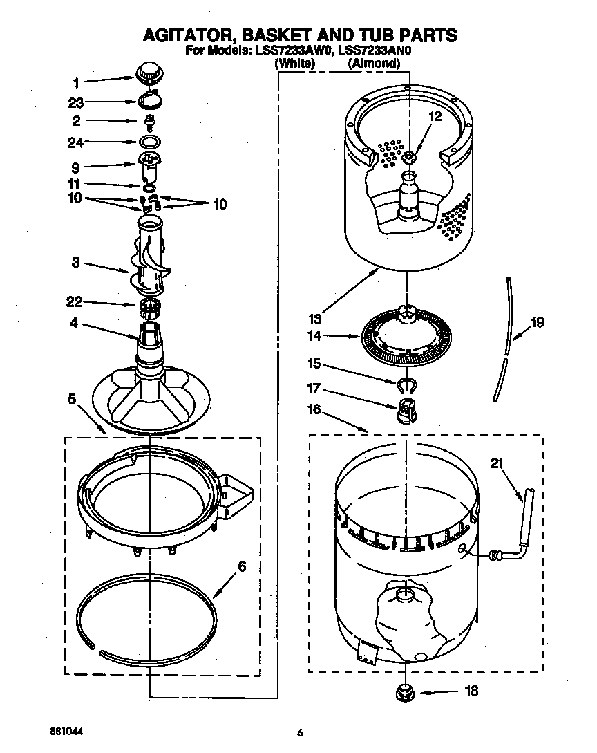 Agitator, basket and tub