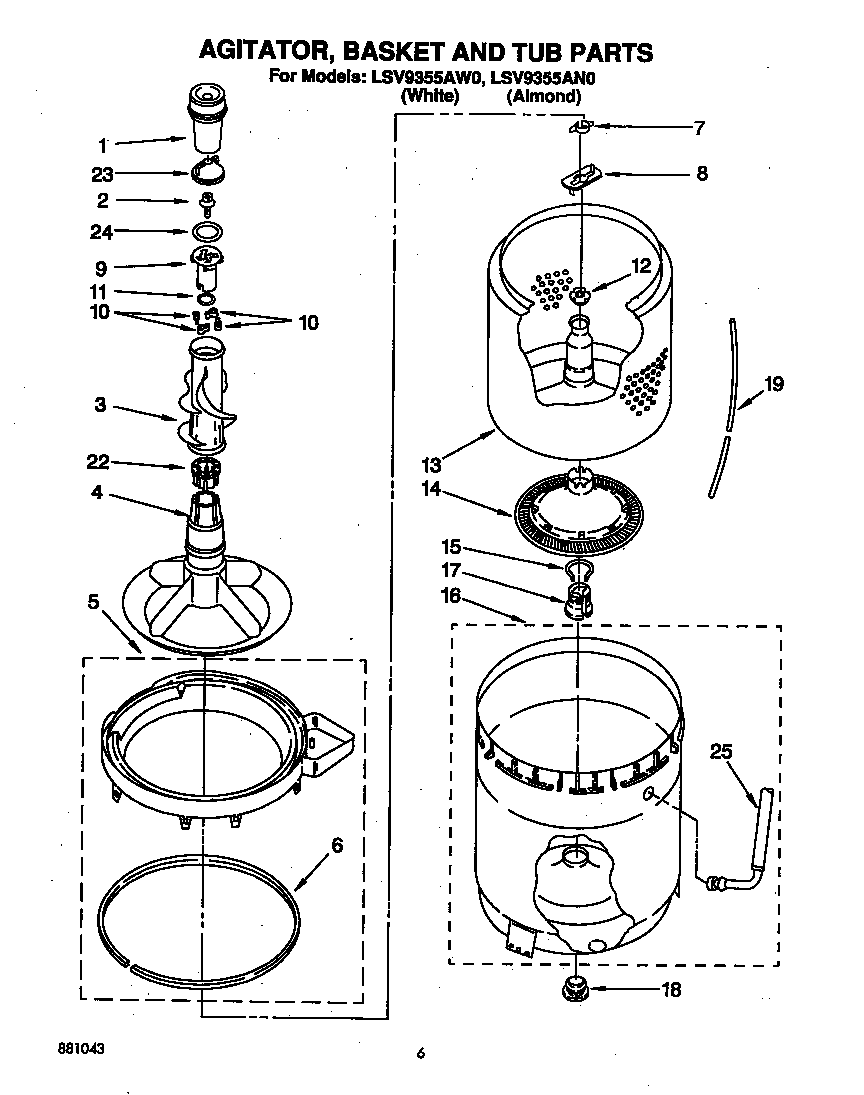 AGITATOR, BASKET AND TUB