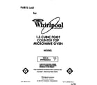 Whirlpool MW8650XS7 front cover diagram