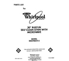 Whirlpool RM278BXV3 front cover diagram