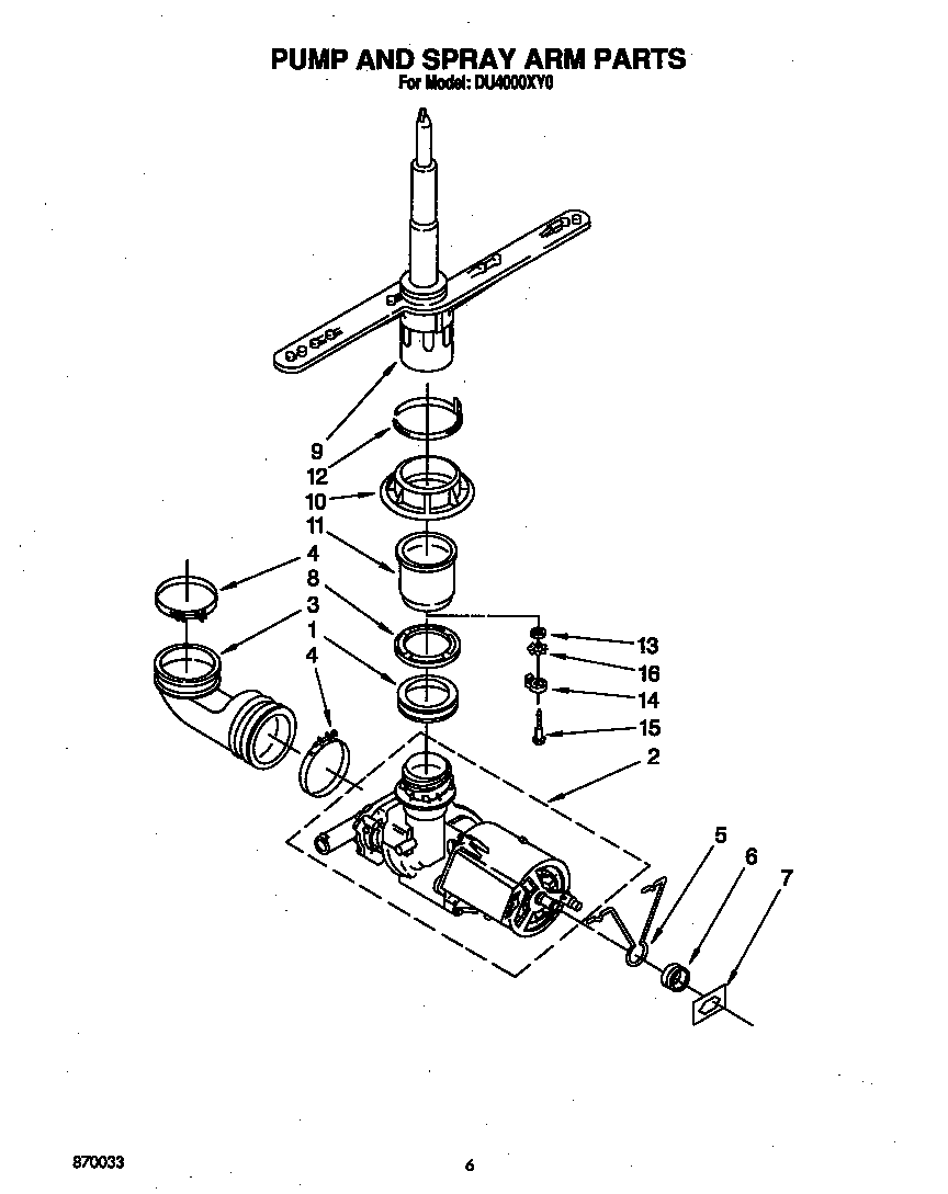 Pump and spray arm