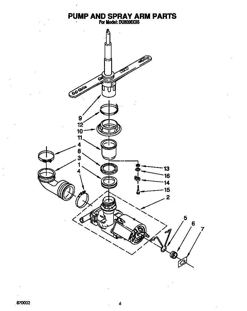 Pump and spray arm