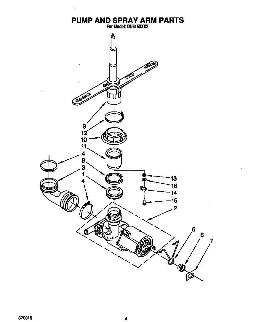 Pump and spray arm