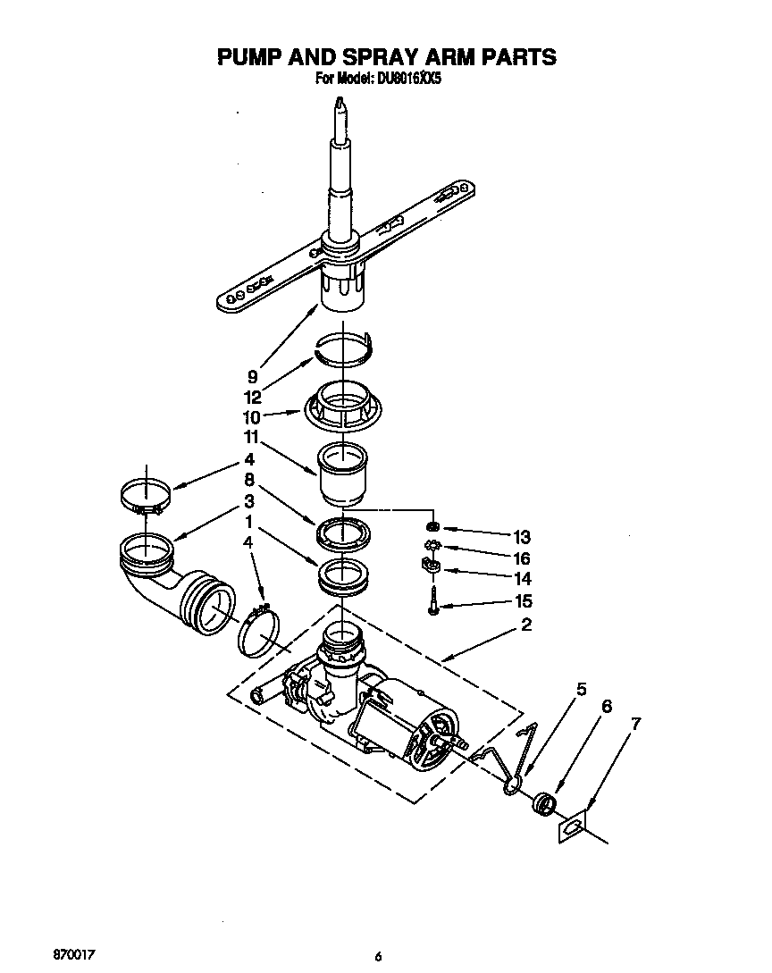 Pump and spray arm