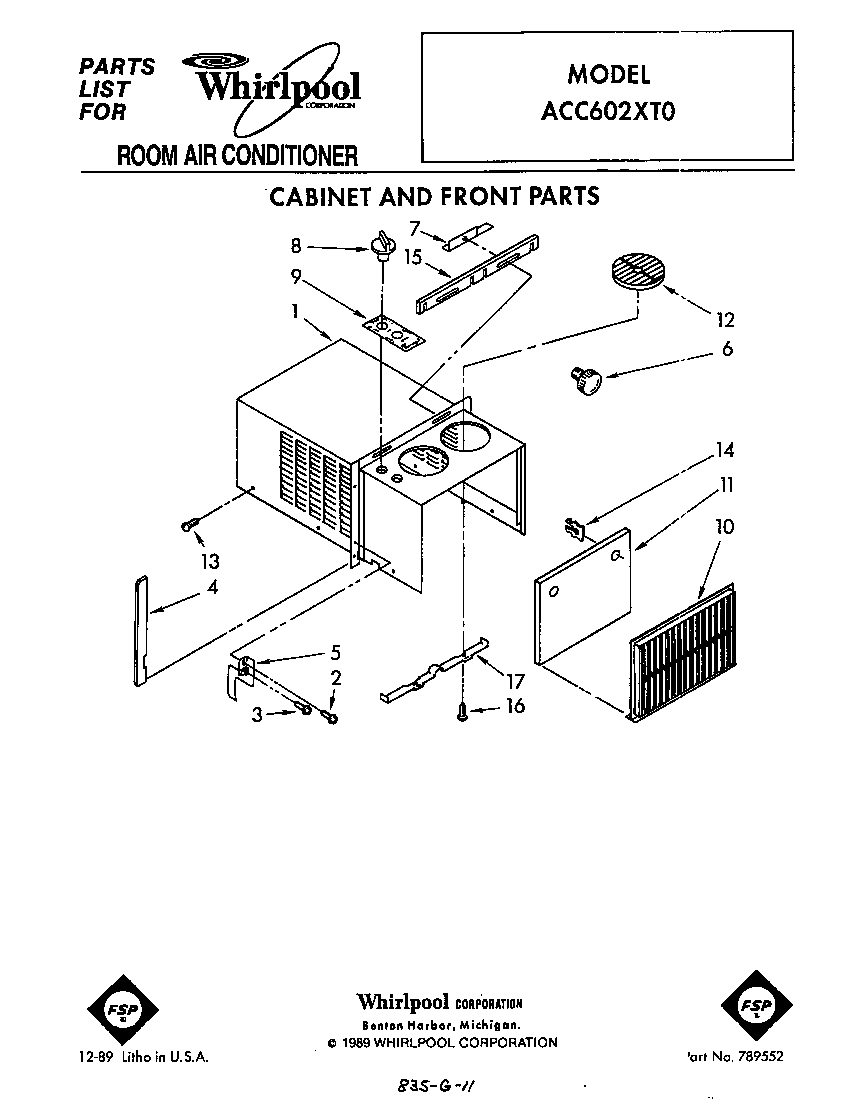 Cabinet and front parts