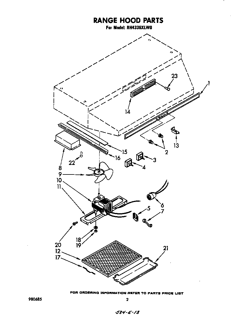 Range hood parts
