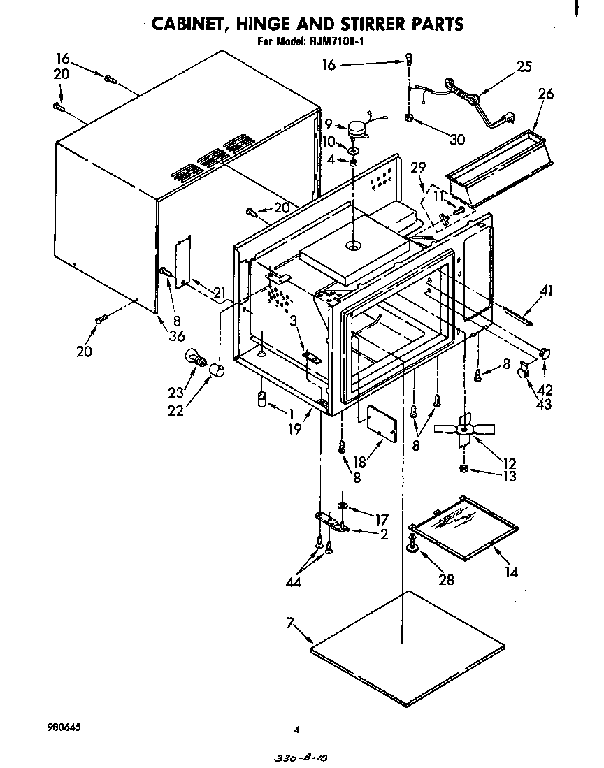 Cabinet, hinge, and stirrer