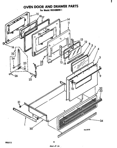 Oven door and drawer
