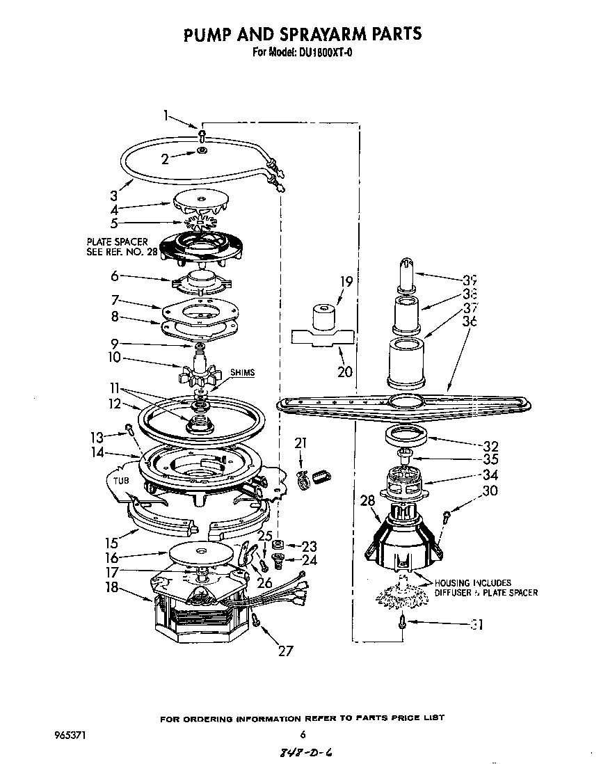 Pump and spray arm