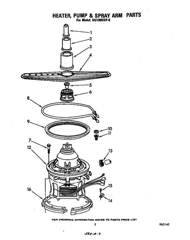 Heater, pump and spray arm