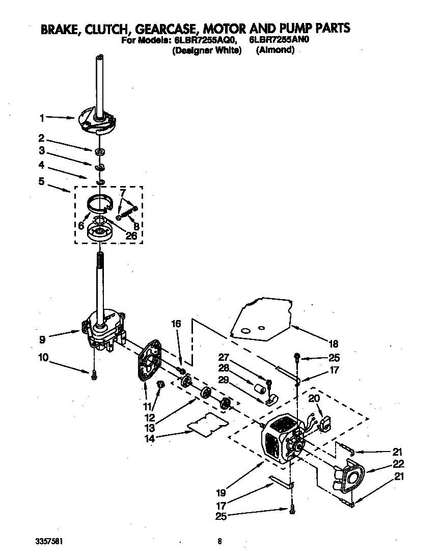 Brake, clutch, gearcase, motor and pump