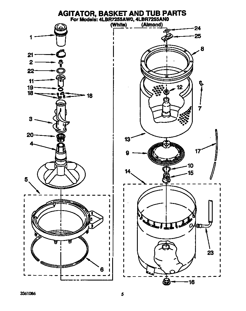 AGITATOR, BASKET AND TUB