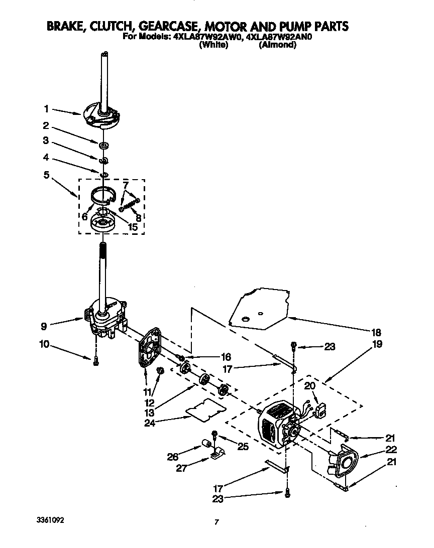 Brake, clutch, gearcase, motor and pump