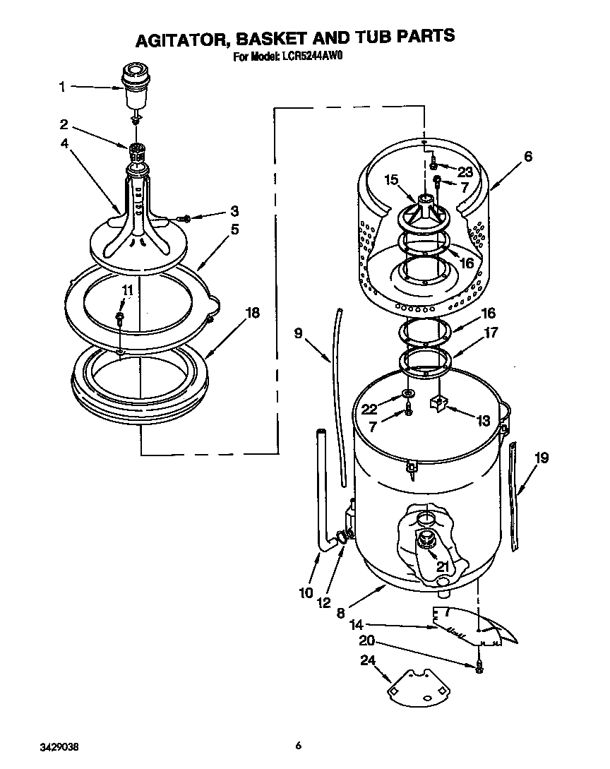 AGITATOR, BASKET AND TUB