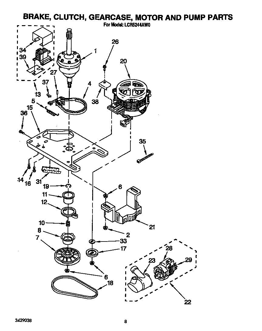 Brake, clutch, gearcase, motor and pump