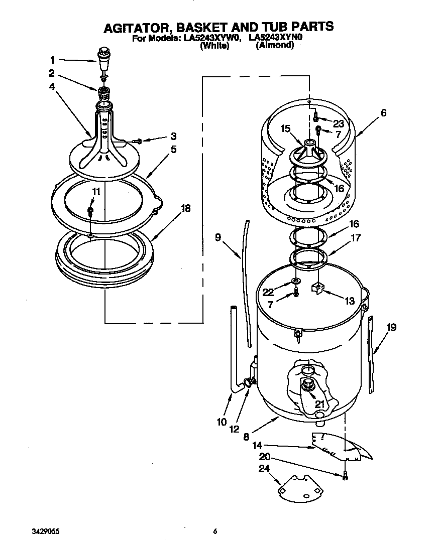 AGITATOR, BASKET AND TUB