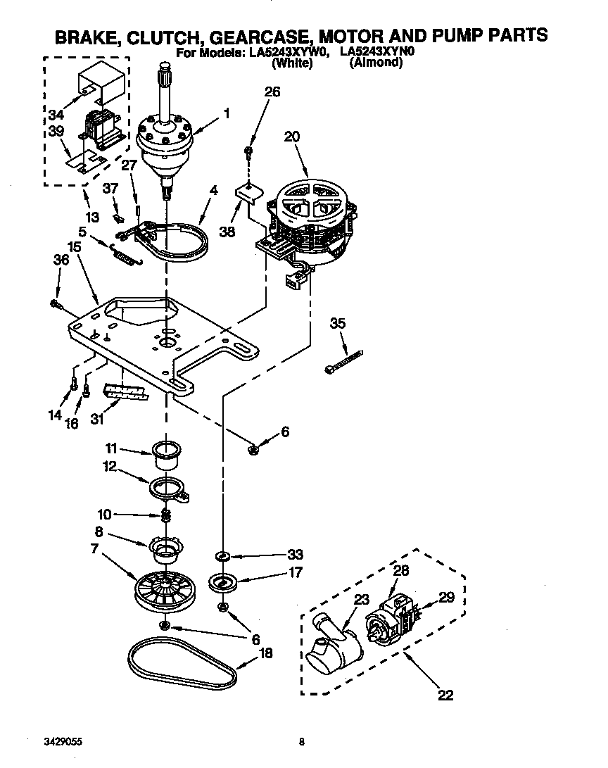 Brake, clutch, gearcase, motor and pump