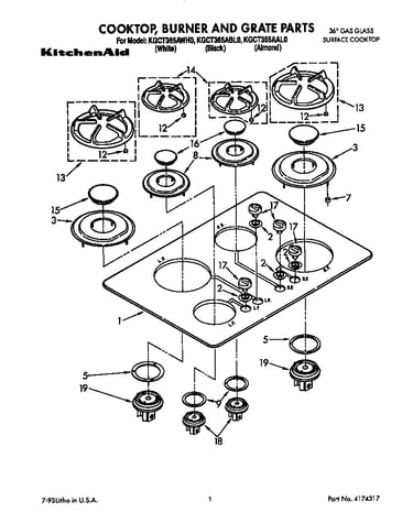 Cooktop, burner and grate