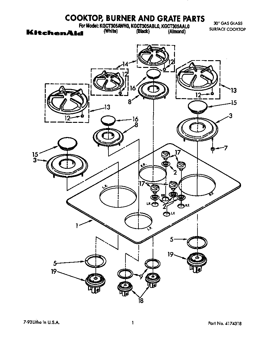 Cooktop, burner and grate