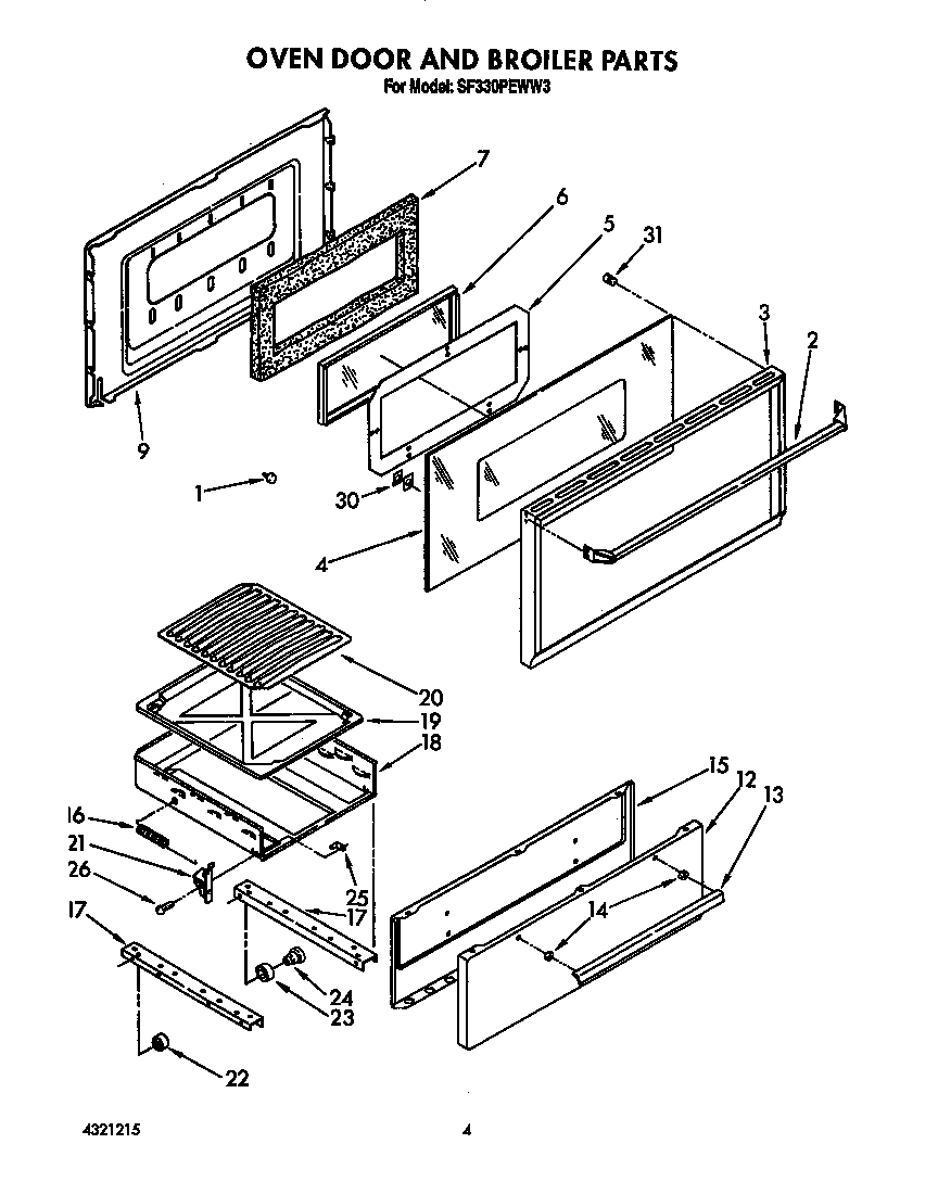 Oven door and broiler