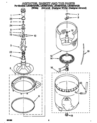 Agitator, basket, and tub