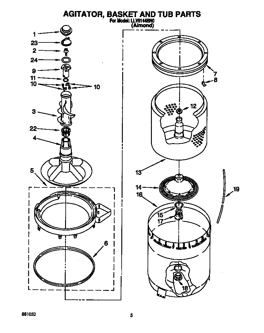 AGITATOR, BASKET AND TUB