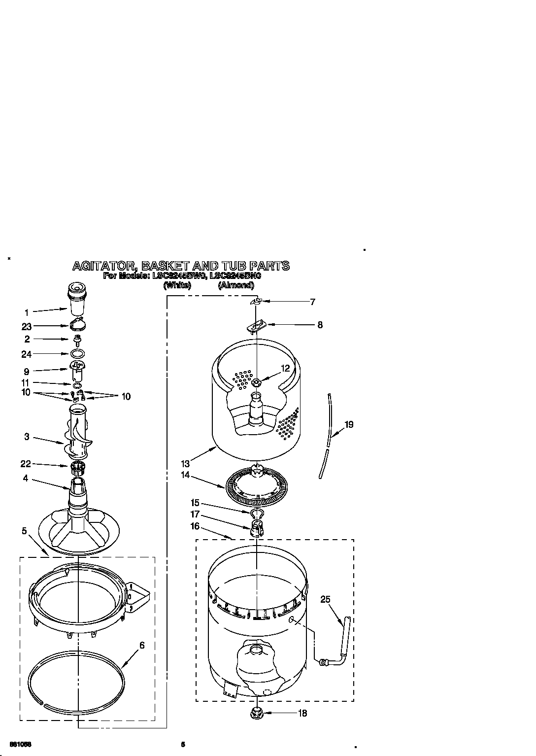 Agitator, basket and tub