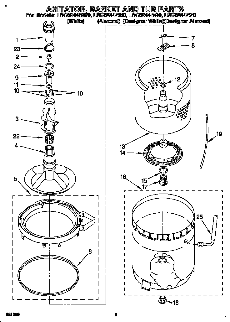 Agitator, basket and tub